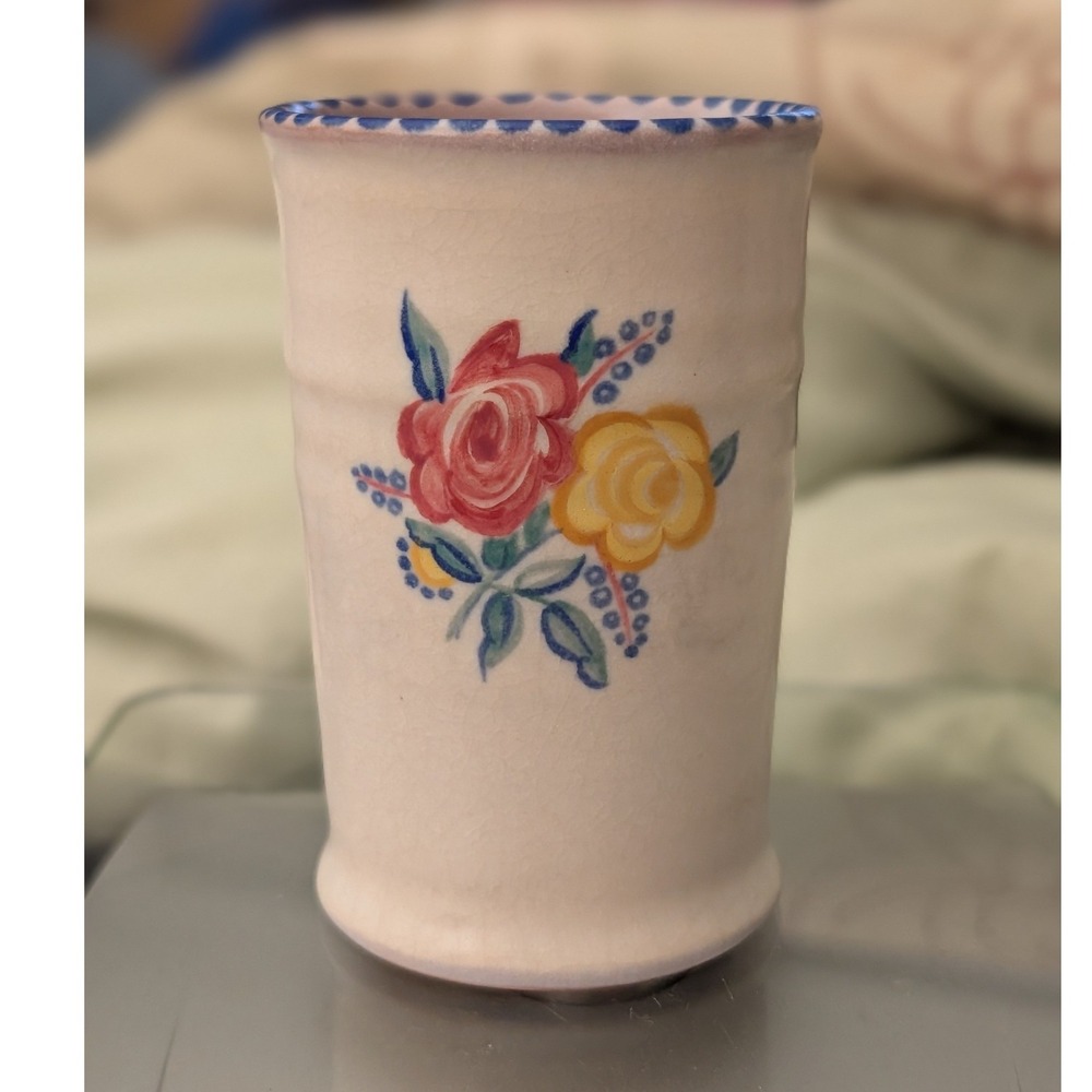 Vintage Poole Pottery England BF Pattern Hand Painted Floral Vase 1930s Signed